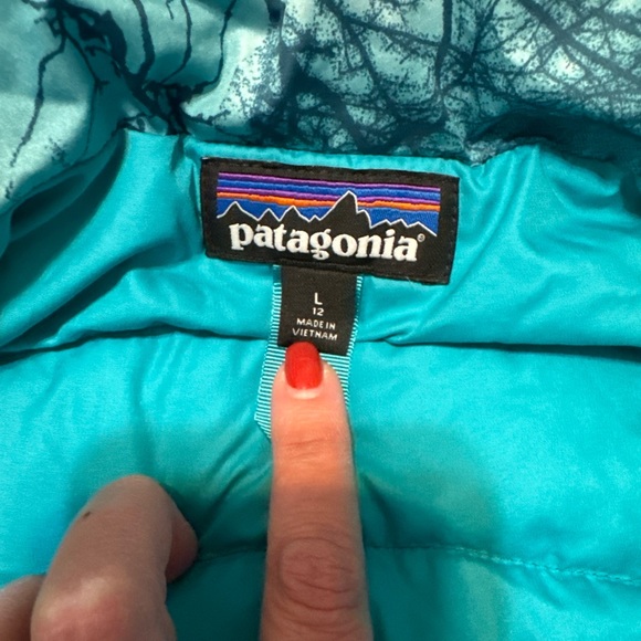 Patagonia Kids Down Sweater Vest Blue/ Green Puffer Size Large (12) - Picture 2 of 5